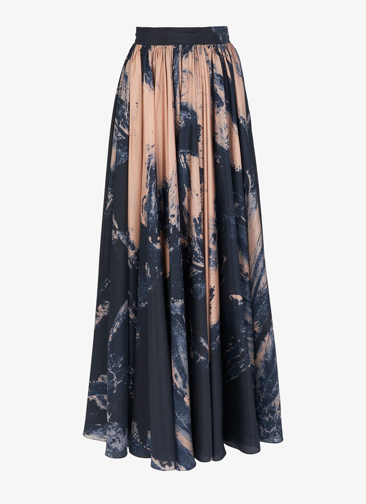 Wide printed habotai silk skirt  ALAÏA BLUE/NEUTRAL WIDE PRINTED HABOTAI SILK SKIRT
